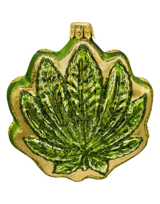 ozdoby choinkowe Bombka choinkowa: Zielony liść konopi z brokatem: złoty