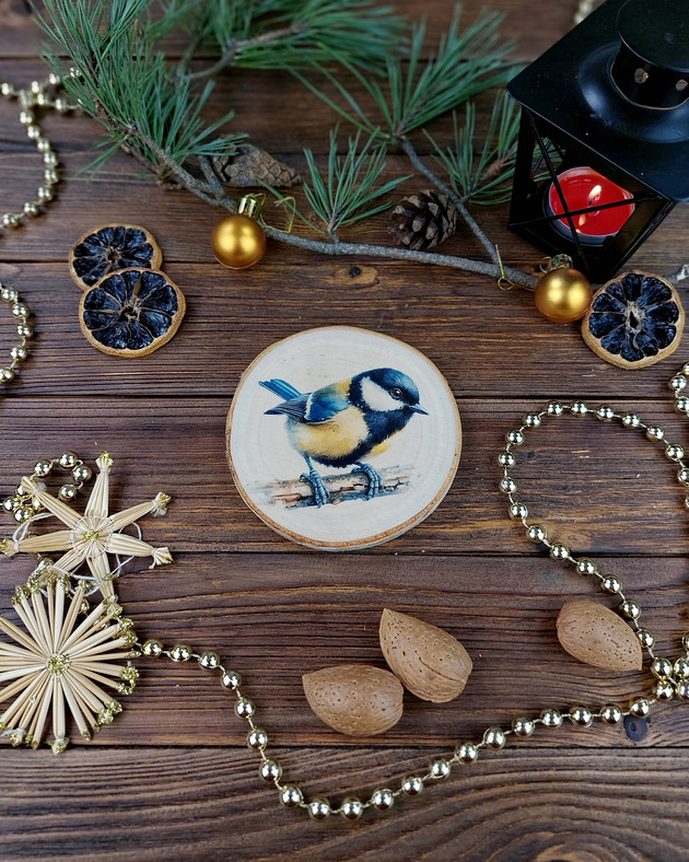 ozdoby choinkowe Brzozowa podkładka pod kubek, świąteczna zawieszka - bogatka