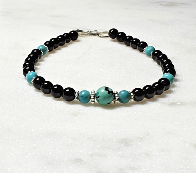 bransoletki z kamieni naturalnych Srebrna bransoletka turmalinowa z turkusami
