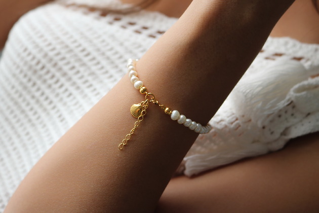 bransoletki złote Bransoletka perły naturalne muszelka srebro 925 pozłacane