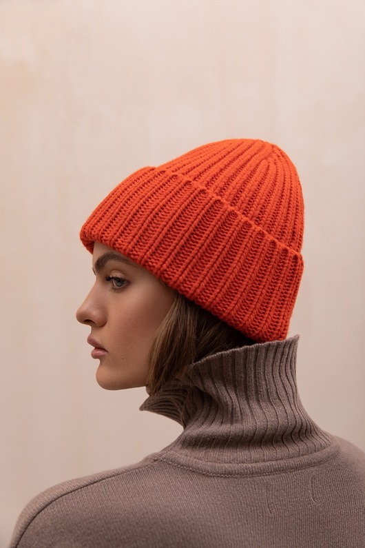 czapki damskie Czapka Chunky Merino&cashmere pomarańczowa