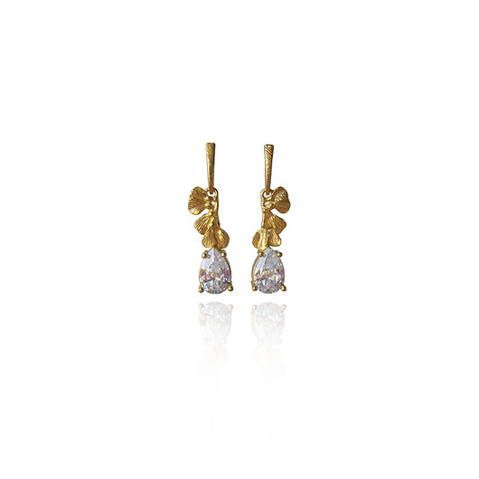 Złote kolczyki listki z cyrkonią KOS jewellery