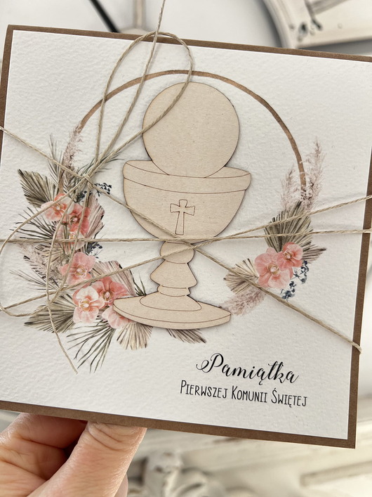 kartki na komunię Kartka komunijna ręcznie robiona boho- pamiątka komunijna