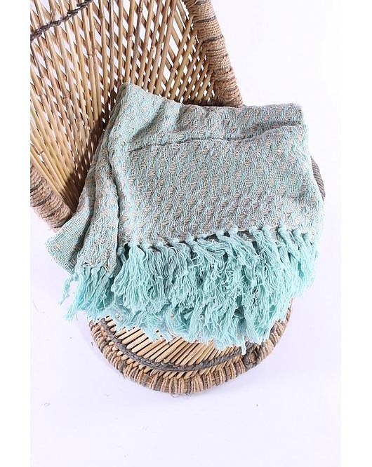 Koc Pled z Frędzlami Bawełniany Blue MIA home