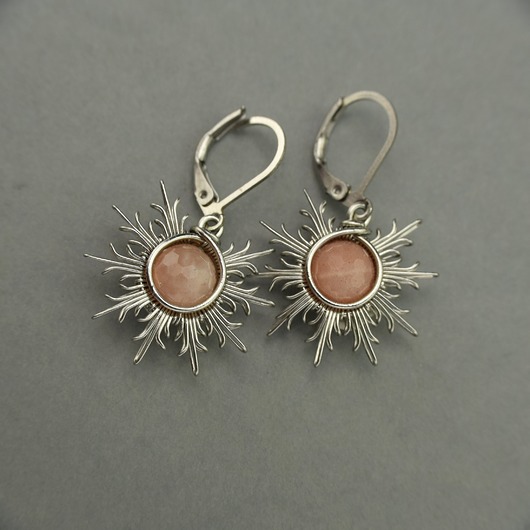 kolczyki wire wrapping Kolczyki słońce kamień słoneczny wire wrapping słoneczka