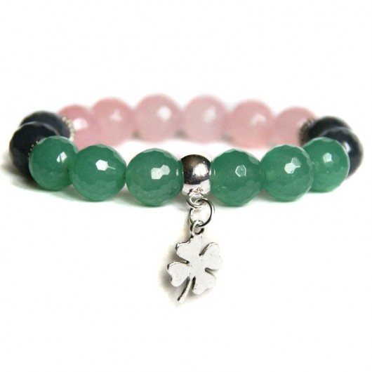 jadeit FASETKA & koniczynka GREEN - pink - GREY kaktusia