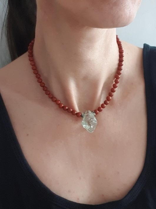 chokery Naszyjnik choker ROOTS jaspis czerwony, prasiolit, jaspis dalmatyński