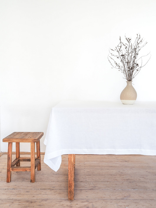 obrusy i serwetki Lniany obrus z listwą PURE WHITE