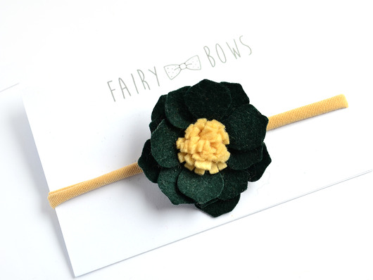 FairyBows Opaska kwiatek butelkowa zieleń FairyBows