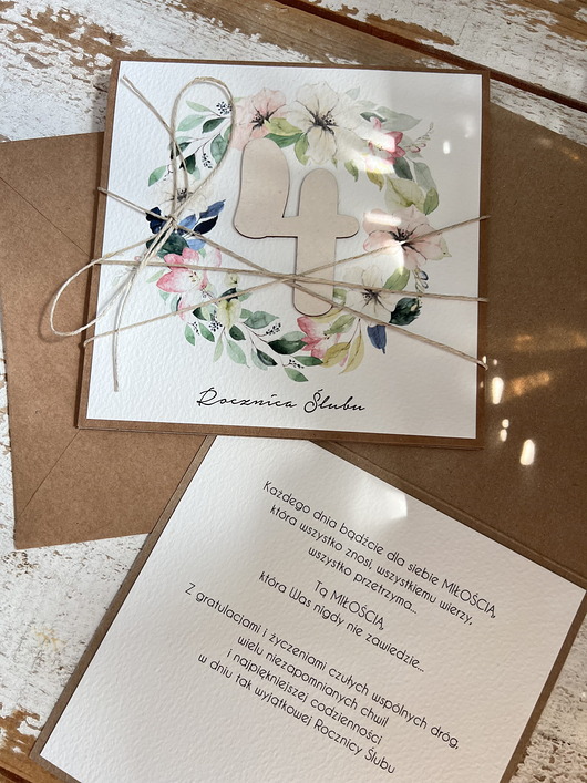 kartki scrapbooking Ręcznie robiona kartka na 4 rocznicę ślubu - czwarta rocznica