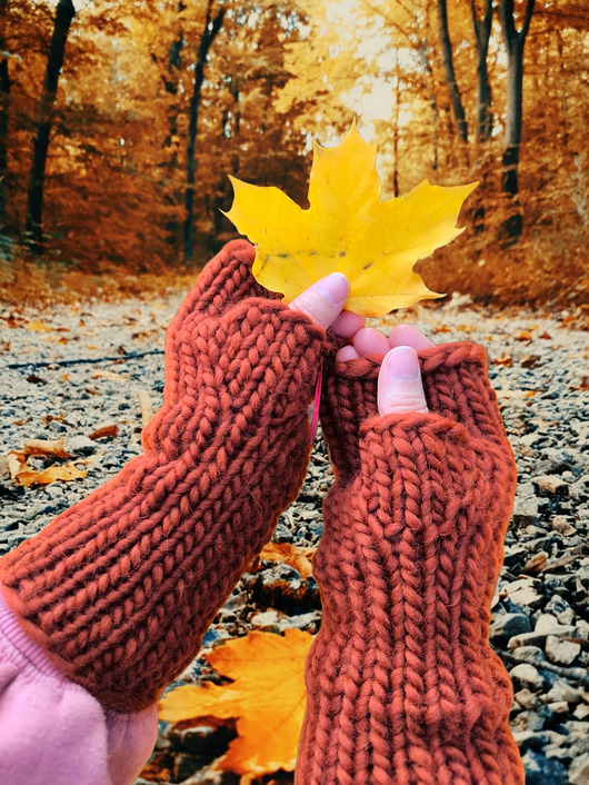 rękawiczki damskie Wełniane mitenki z wełny peruwiańskiej WOOLY terakota