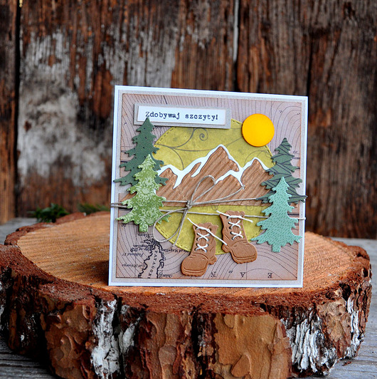 kartki scrapbooking Kartka z górami