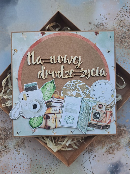 zaproszenia i kartki na ślub Kartka ślubna dla podróżników (w pudełku)