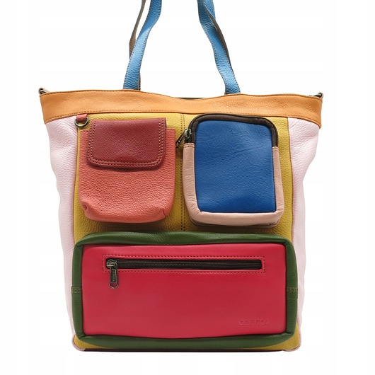 torby na ramię Torebka damska, duża, pojemna, kieszenie, mieści A4, skórzana, OLIVKA