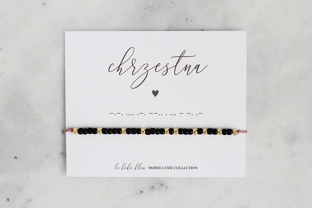 bransoletki złote CHRZESTNA w alfabecie Morse'a  - bransoletka