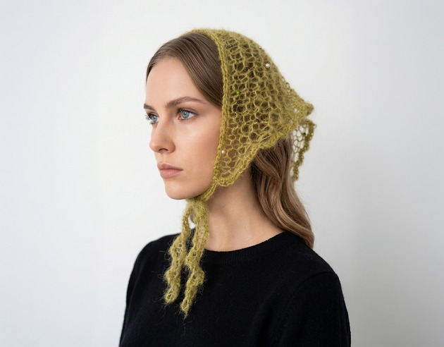 czapki damskie Chusta na głowę z moheru i jedwabiu zielona