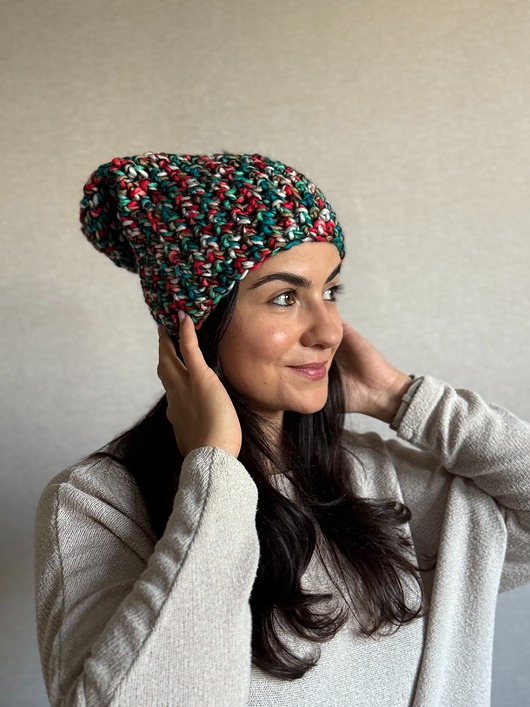 czapki damskie Kolorowa duża czapka beanie z wełną i alpaką