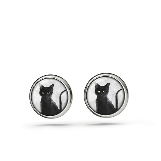 kolczyki szklane Kolczyki sztyfty - Czarny kot - mini