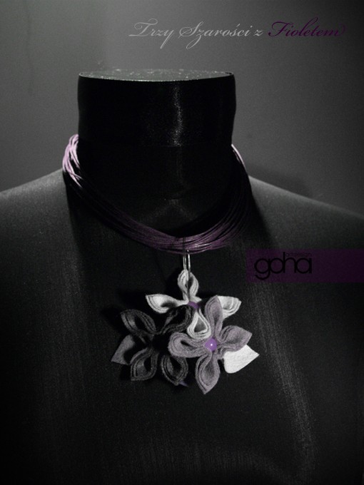 Trzy szarości z fioletem-Biżuteria Autorska FlowerFelt Design