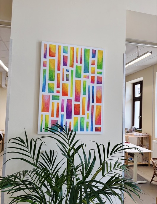 obrazy Obraz 75x 55cm  Geometria Szczęścia Multikolor Radosny Pastele Olejne