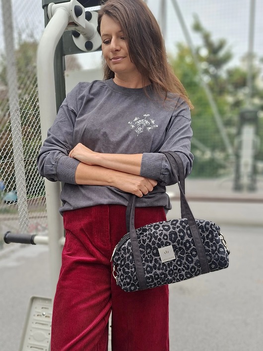 torby na ramię Żakardowa torebka bagietka w panterkę Szara