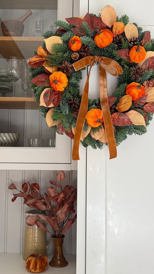 wianki NATURALNY zielony Wianek jesienny z dyniami