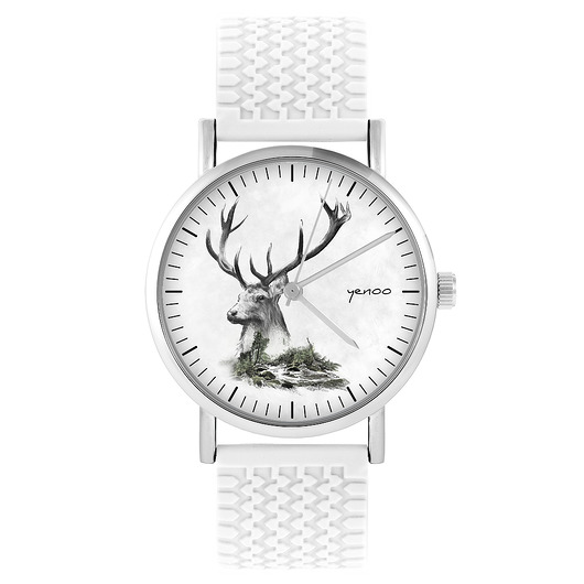 zegarki unisex Zegarek - Jeleń - silikonowy, biały