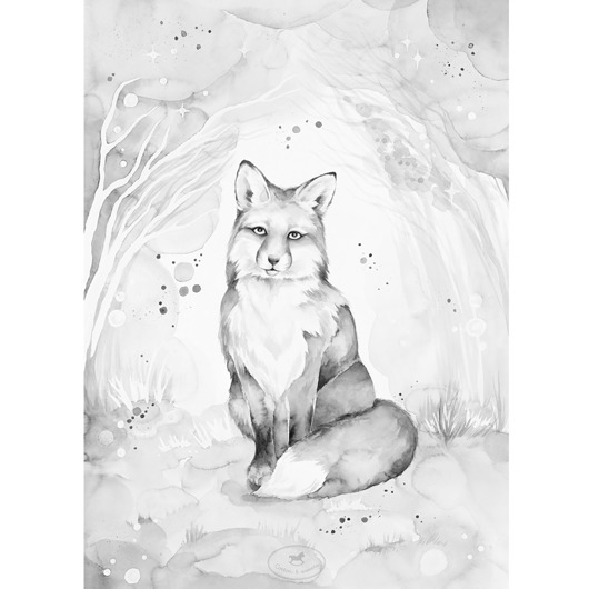 obrazy i plakaty do pokoju dziecięcego Lovely Fox Bilecik White / grey