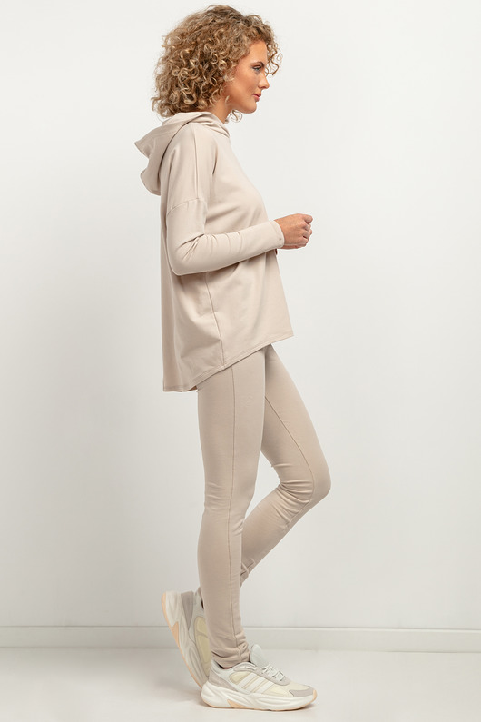 bluza z kapturem damska Szeroka bluza z kapturem T379, jasnobeżowa