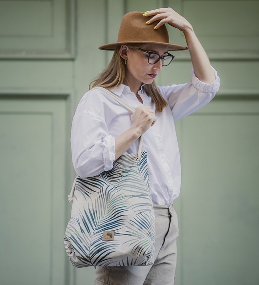 Torba z weluru liście palmy,rączki ze sznurka Karolina Audycka
