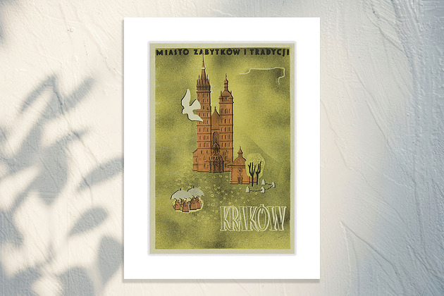 grafiki i ilustracje Druk z passe-partout: Kraków z Zielonym Tłem