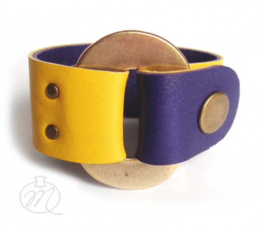 Skórzana bransoleta żółta/fiolet GOLDen Mikashka