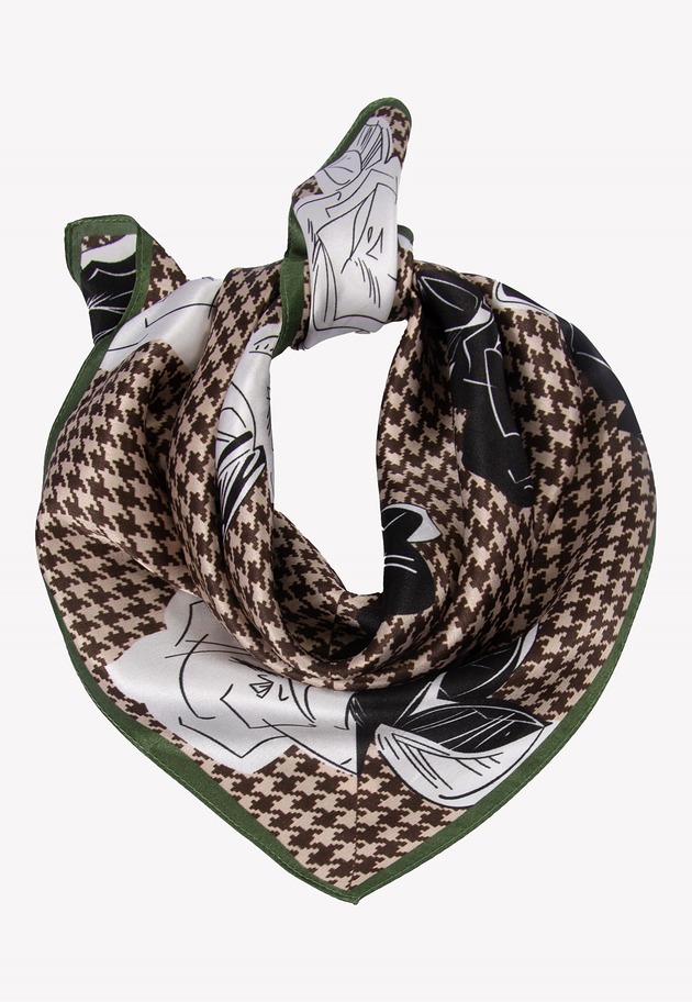 apaszki Mała apaszka jedwabna brązowa w pepitkę 53 cm x 53 cm