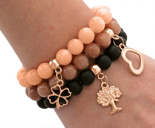 Brown, salmon jade & mat, black lava set. Lavoga