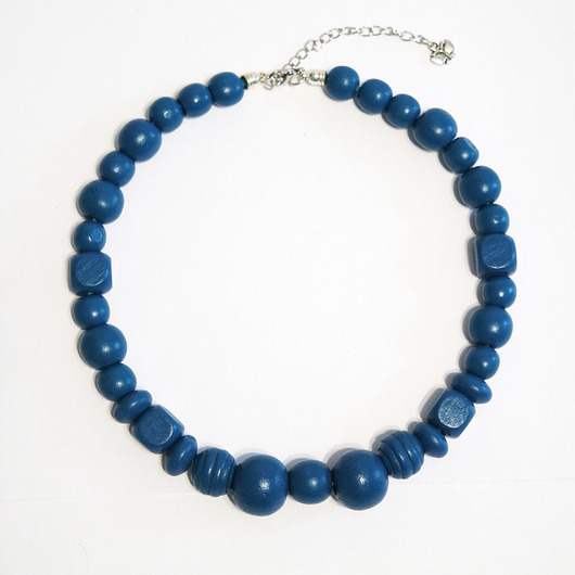 korale Niebieskie, drewniane korale - krótkie, ludowe