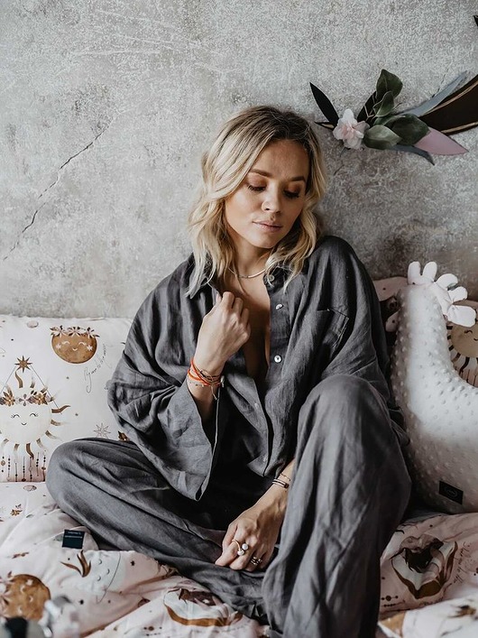 piżamy damskie Lniana piżama damska Lydie oversize ze spodniami