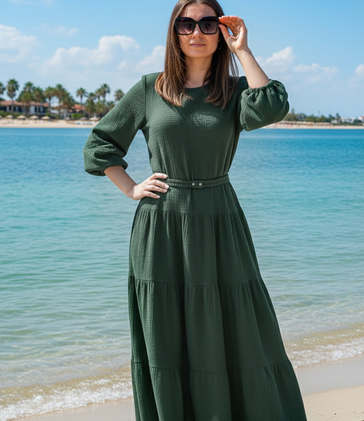 sukienki maxi damskie Eko długa w kolorze Mineral blue sukienka muślinowa sukienka Sandra