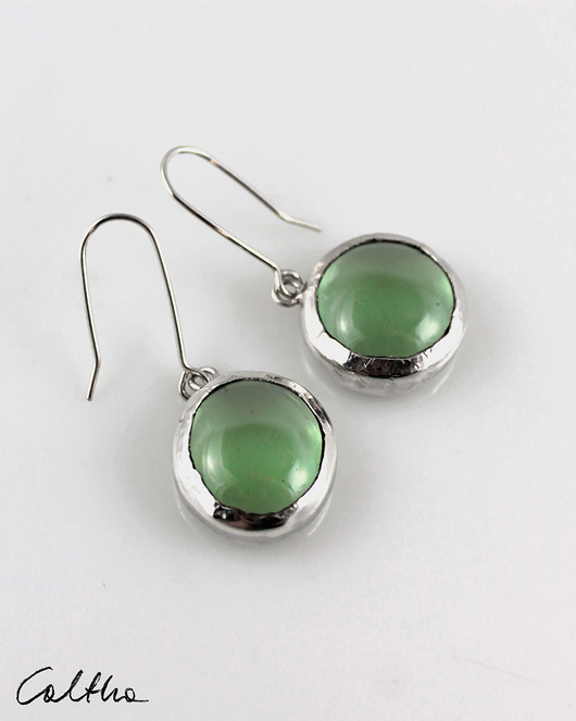 kolczyki wire wrapping Jasna zieleń w srebrze - kolczyki lub klipsy