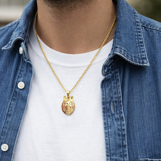 biżuteria męska NASZYJNIK złoty wilk, dla mężczyzny