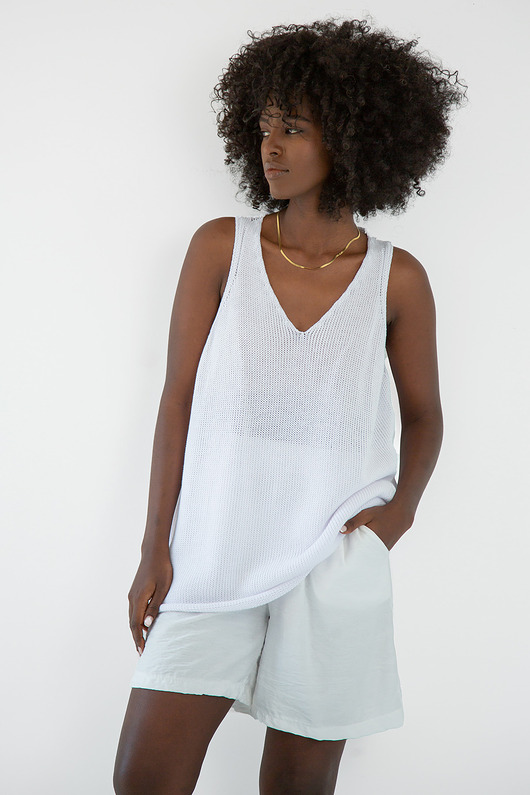 t-shirt damskie Bluzka na ramiączka z dekoltem w serek F1873 Biały UNI