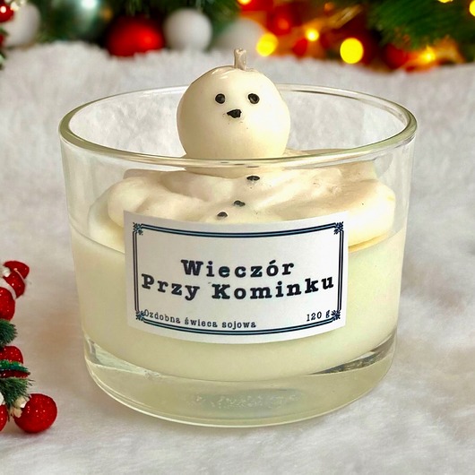 dekoracje świąteczne Ozdobna świeca sojowa zapachowa Wieczór Przy Kominku