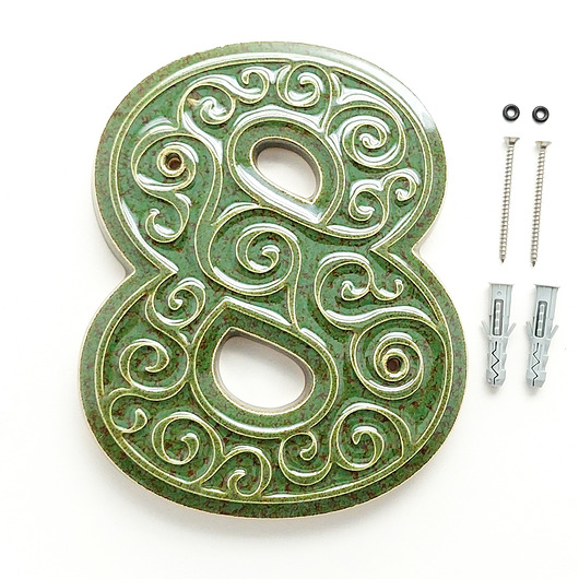 napisy dekoracyjne i tabliczki Numer domu, cyfra 8 zielono-brązowa, do przykręcenia