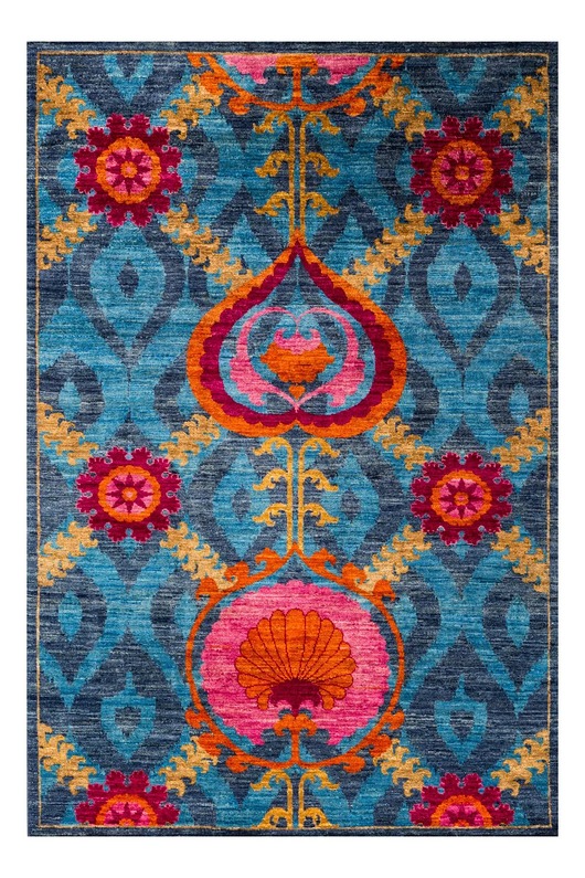 dywany Elegancki Dywan Suzani - Fuksja, Pomarańcz, Niebieski 120x180 cm