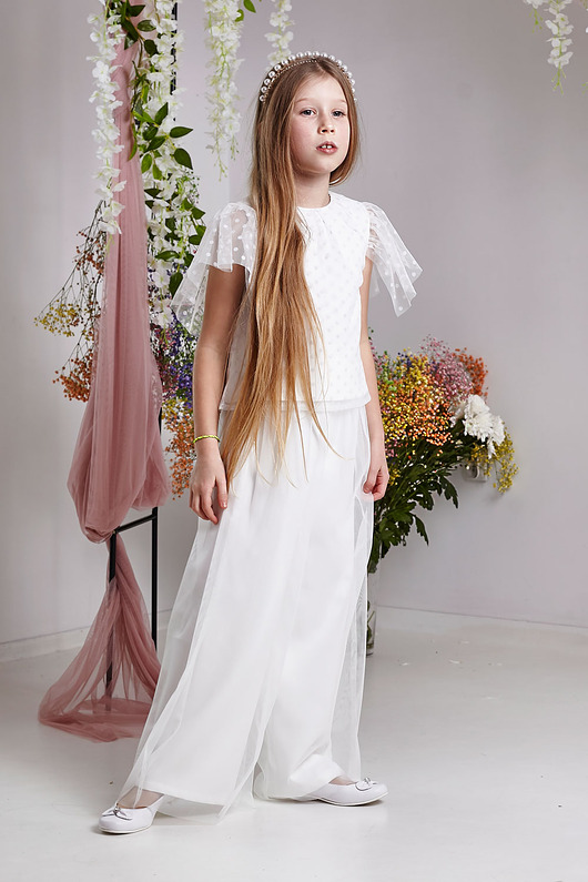 spodnie dla dziewczynki Tiulowe eleganckie spodnie dla dziewczynki livia ecru