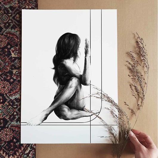 grafiki i ilustracje pozycja Mędrca  joga grafika ilustracja print