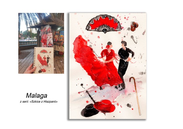 grafiki i ilustracje Obraz ręcznie malowany  Hiszpania Malaga Flamenco