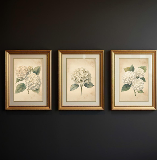 grafiki i ilustracje ZESTAW PLAKATÓW botaniczne grafiki  vintage hortensje biale