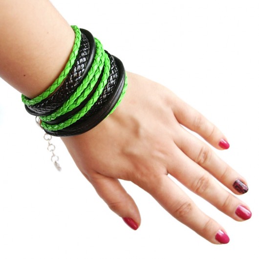 MEGA szeroka bransoletka - NEON green & black kaktusia
