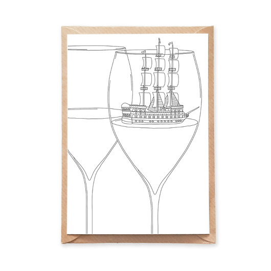 Wino, Statek Piracki - Pocztówka do Kolorowania Anna Grunduls Design