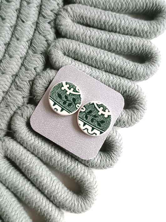 kolczyki ceramiczne Kolczyki ceramiczne w zielone wzory